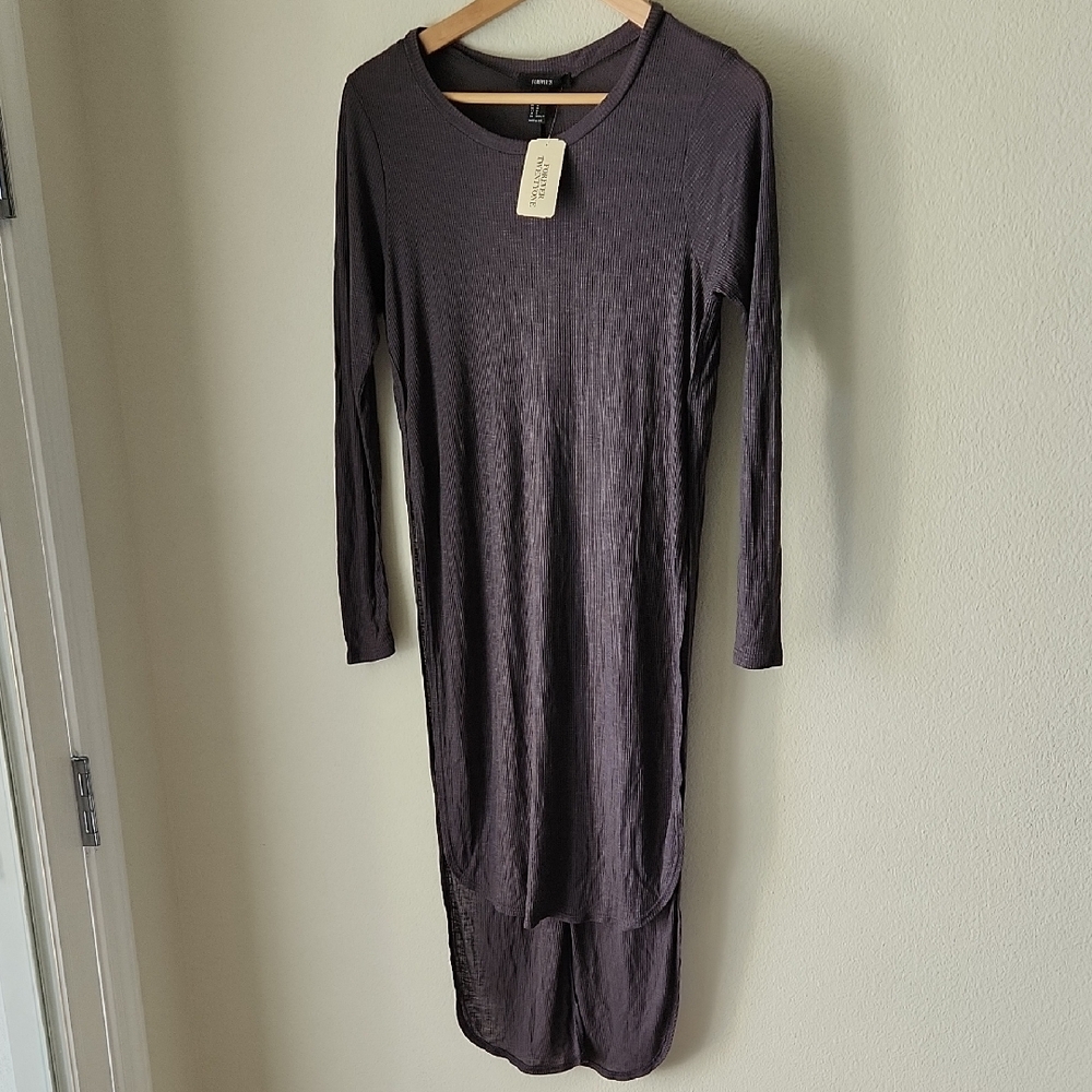 Forever 21 Vintage Charcoal High Low Midi Dress Long Sleeve Open Sides Sz M NWT